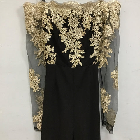 Old Stock! Fashion Nova "Last Call" Gold Embroidered Black Jumpsuit Mimi's Attic Ithaca Old Stock! Fashion Nova "Last Call" Gold Embroidered Black Jumpsuit Mimi's Attic Ithaca