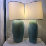 Pair of Modern Pottery Barn Blue Ceramic Table Lamps