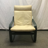 IKEA POANG Green Painted Wood & Tan Leather Armchair