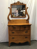 Vintage Craftsman Solid Maple 4-Drawer Dresser & Mirror