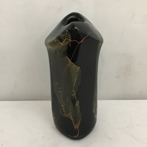 Vintage 1992 Signed The Glass Eye Studio Black & Gold Vase