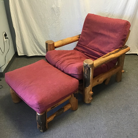 Vintage Primitive Solid Live Edge Cedar Futon Chair & Ottoman