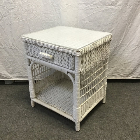 Vintage White Wicker 2-Tier Night Stand