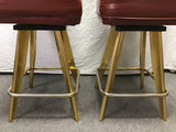 Pair of MCM Gasser Chair Co. Red Counter Height Casino Swivel Bar Stools