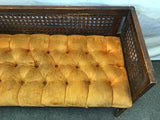 Vintage Wood & Cane Orange Upholstered Settee