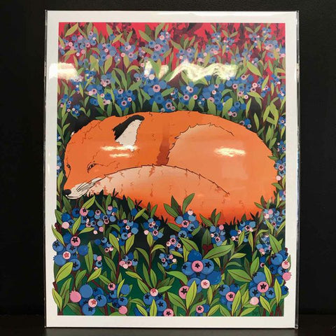 Rachel Feirman "Red Fox & Blueberry Bush" 11x14 Digital Art Print