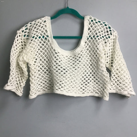 Mama Hatsy Half-Sleeve Crochet Crop Top, White