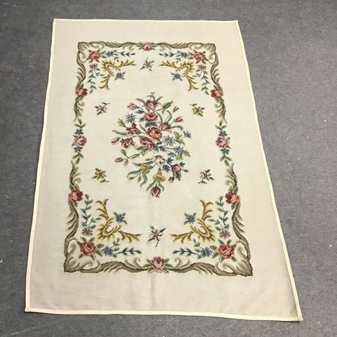 Vintage Hand-Hooked Tan Floral 3x5 Area Rug