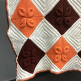 Vintage Mid-Century Handmade White, Brown, & Orange Throw Blanket