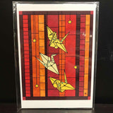 Rachel Feirman "Stained Glass Paper Cranes" 5x7 Digital Art Print