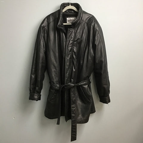 Wilsons Leather Thinsulate Black Leather Belted Coat