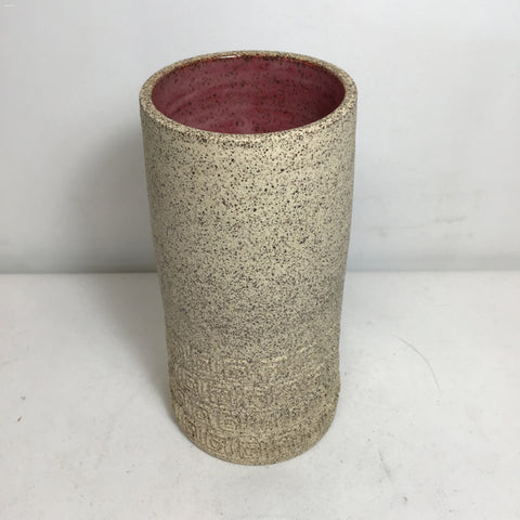 Locally Made A. Hoffstaetter Pink & Tan Cylinder Vase