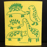 Three Bluebirds "Dinosaurs" on Yellow Swedish Dishcloth