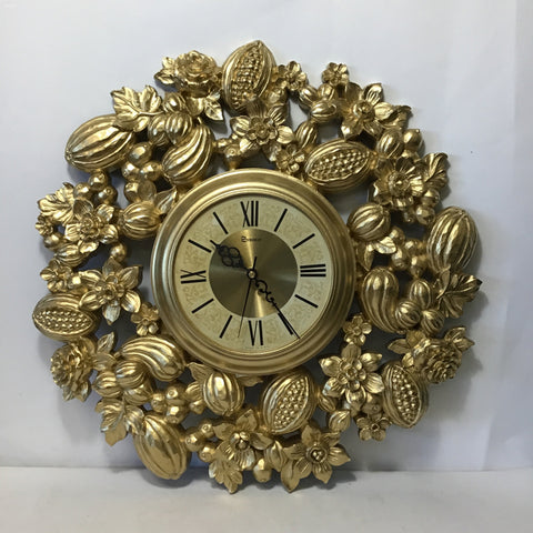 Vintage Syroco Gold Resin Flowers & Gourds Wall Clock