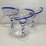 Set of 3 Modern Pier 1 Blue Swirline Margarita Glasses