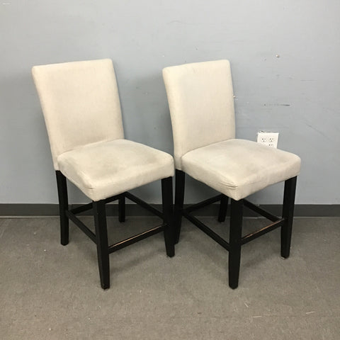 Pair of Modern Belleze Off-White Upholstered Counter-Height Dining Stools