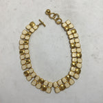 Vintage Anne Klein White & Gold Linked Tile Necklace
