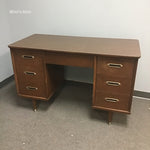 Mid-Century Gillespie Kneehole Desk w/ Walnut Veneer & Formica Top
