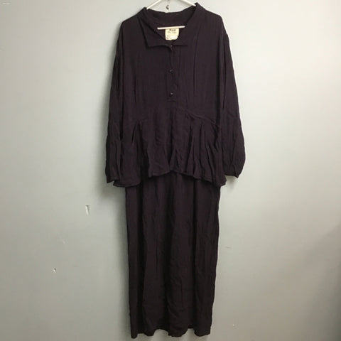 Vintage FLAX Purple Linen Peplum-Waist Maxi Dress