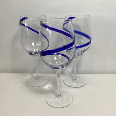 Set of 3 Modern Pier 1 Blue Swirline Wine Glasses