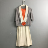3pc Vintage Orange & White Jacket, Blouse, & Skirt Set